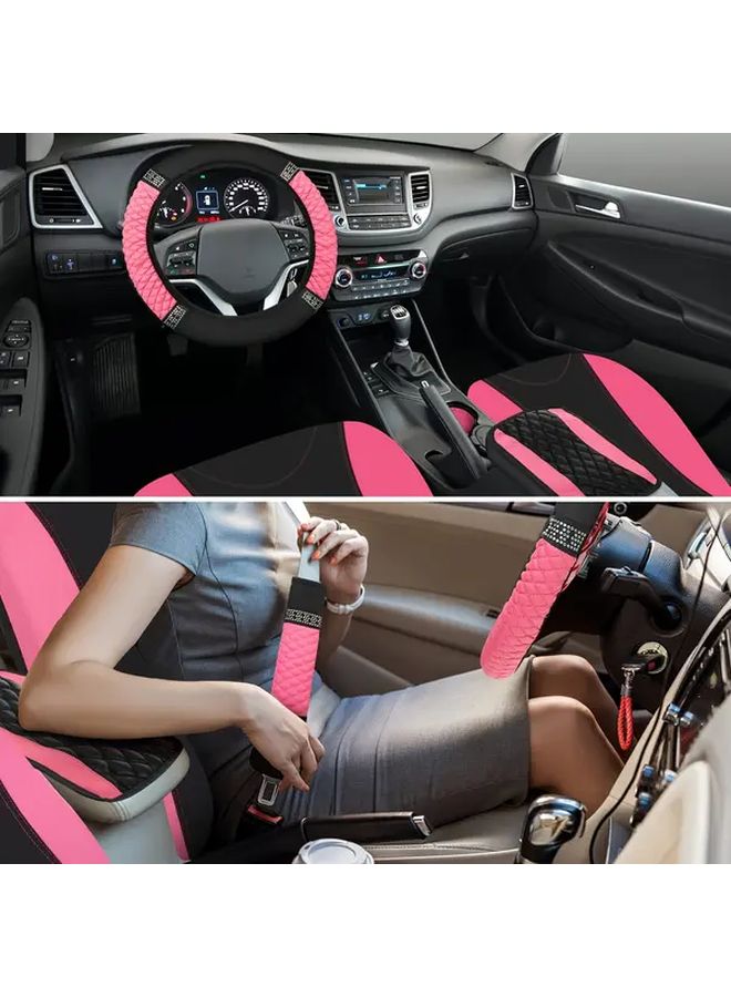 Red PU Leather Car Interior Set Steering Wheel Cover Dashboard Protectors - Image 4